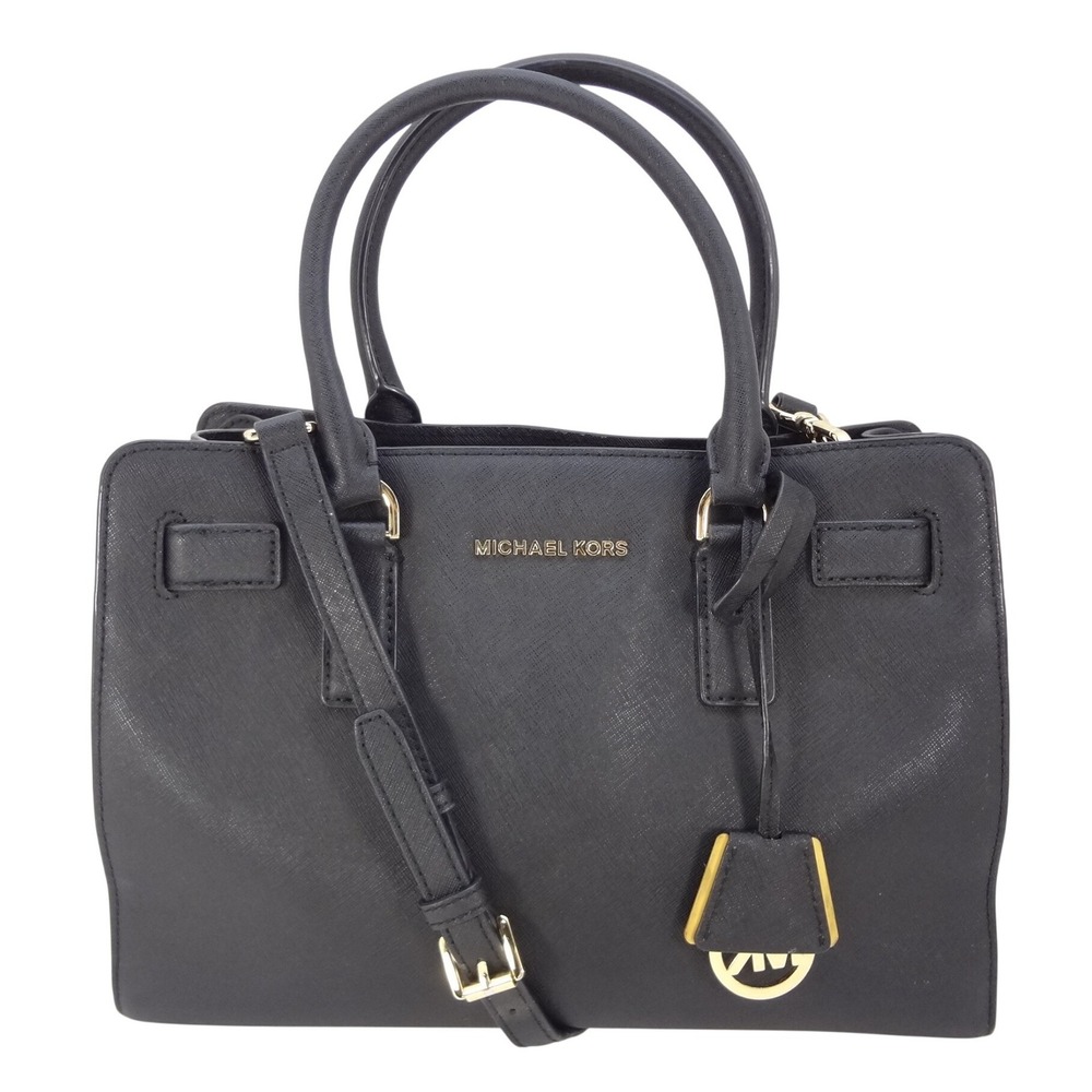 Michael‎ Kors Dillon Black Saffiano Leather Satchel Crossbody Bag Gold Hardware